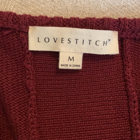Lovestitch deep red burgundy sweater fringe pockets medium Love Stitch - Picture 6 of 11